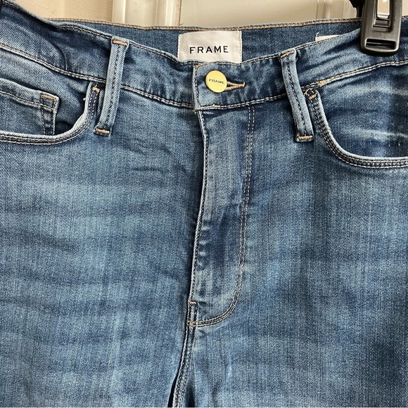FRAME Le Sylvie Slender Straight Crop Denim Jeans w/ Frayed Raw Hem Size 28 - Picture 2 of 7